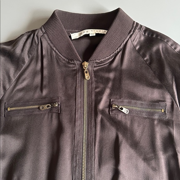 Max Studio Women's Brown Silk Bomber Zip Up Jacket size XS - Picture 7 of 14